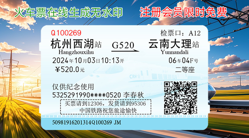 <strong>火车票在线生成蓝色无水印版</strong>